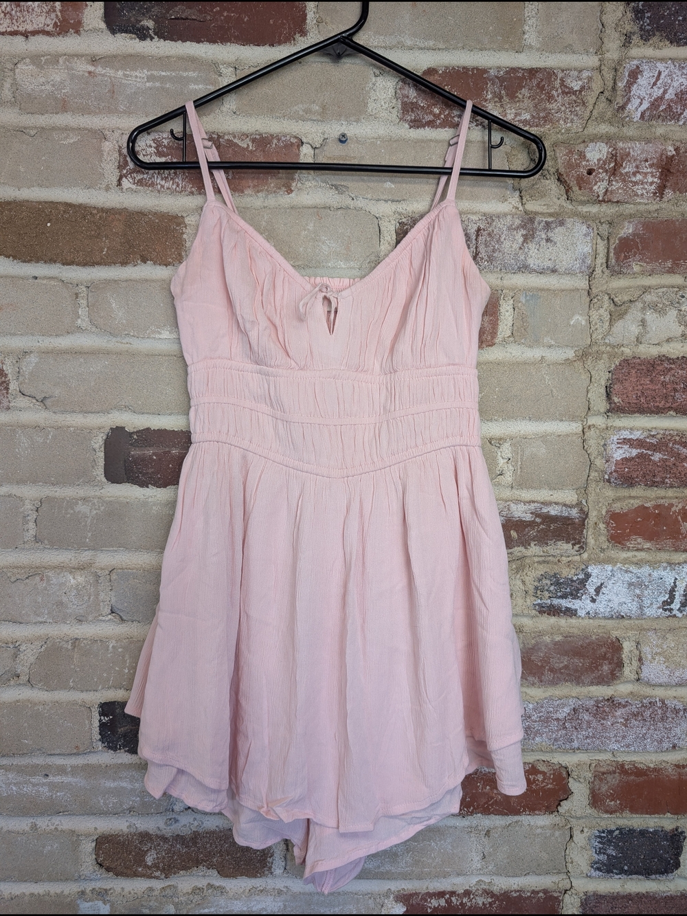 Hollister Pale Pink Smocked Waist Spaghetti Strap Romper